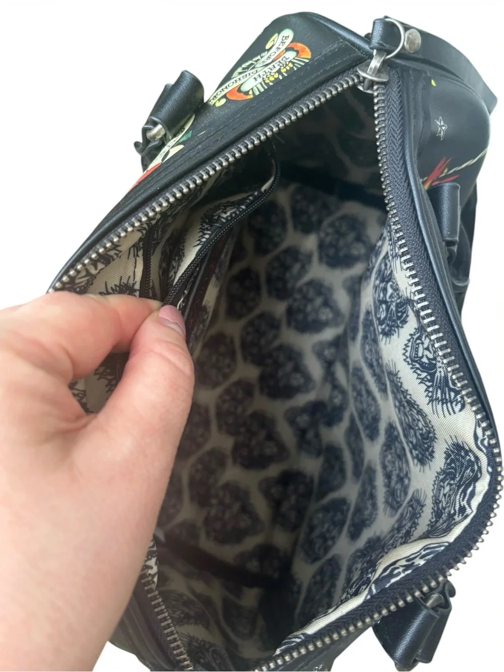 Ed Hardy Black Tattoo Flash Print Satchel Crossbody Bag Street Style Whimsygoth